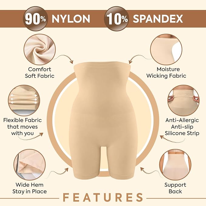 High Waist Shapewear for Women, Body Shaper Shorts with Silicone Grip, No Steel Bones Slimming Panties
