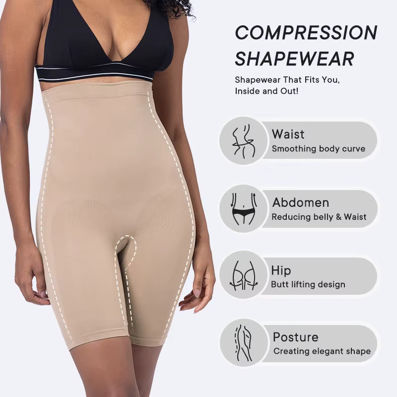 Women's Cotton Nylon Seamless Tummy Control High Waist Shapewear and Thigh Ladies Shaper
